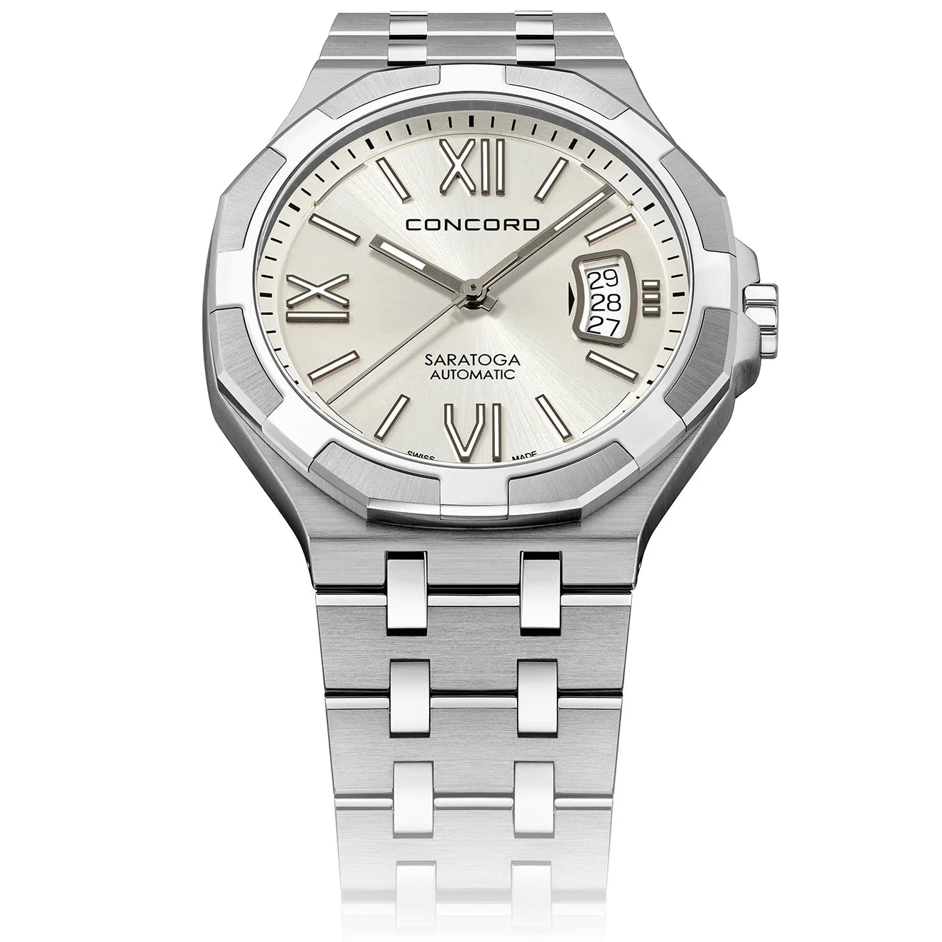 CONCORD MEN'S SILVER TONE CASE WHITE DIAL AUTOMATIC WATCH