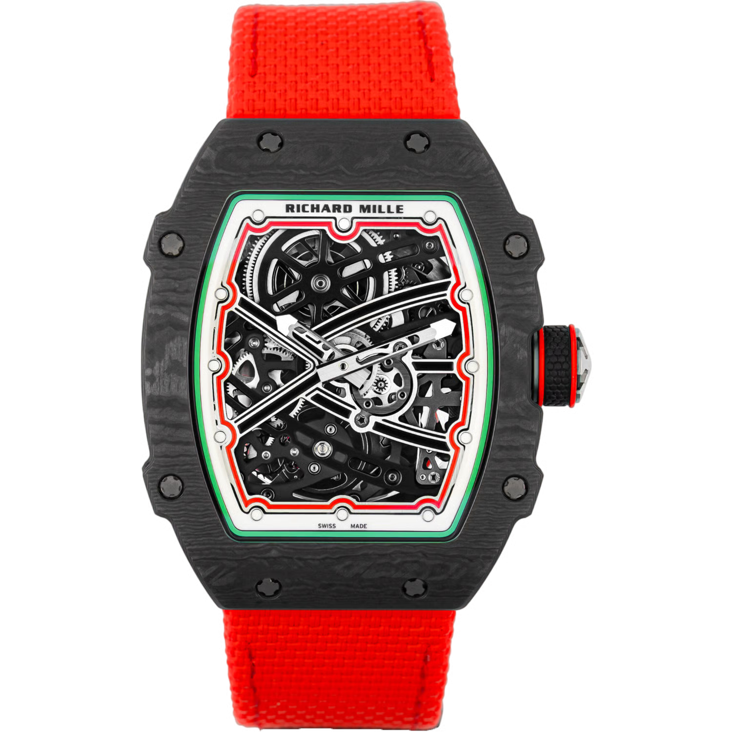 Richard Mille RM 67-02 Extra Flat Italy Carbon TPT Red Green Skeleton Dial 38mm Unisex Watch