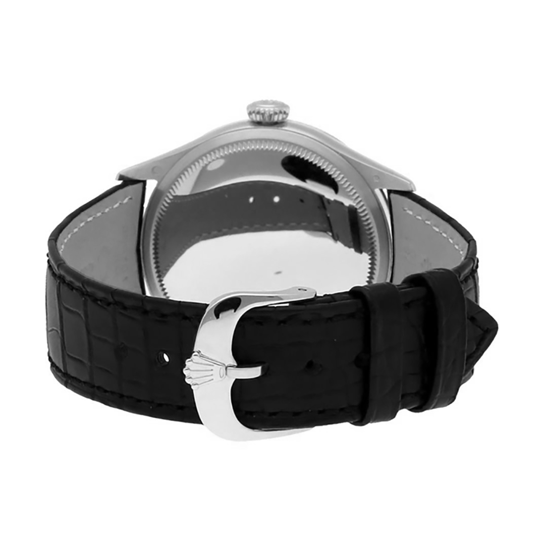 Rolex Cellini 50709Rbr 39Mm Rhodium Index Dial 18 White Gold Black Leather Strap Men’S Watch