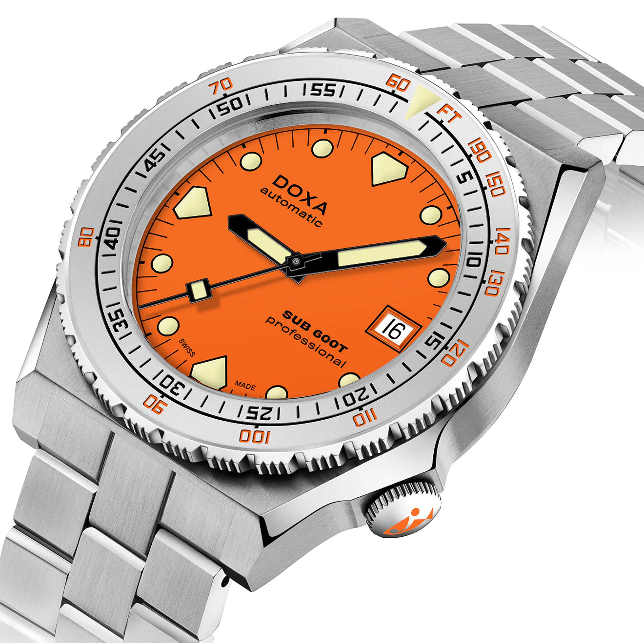 DOXA MEN'S SILVER TONE CASE ORANGE DIAL AUTOMATIC WATCH