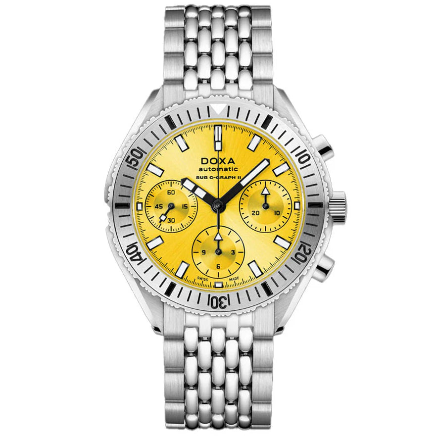 DOXA MEN'S SILVER TONE CASE YELLOW DIAL AUTOMATIC WATCH