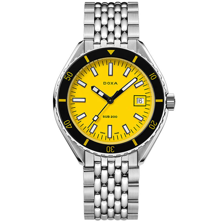 DOXA MEN'S SILVER TONE CASE YELLOW DIAL AUTOMATIC WATCH