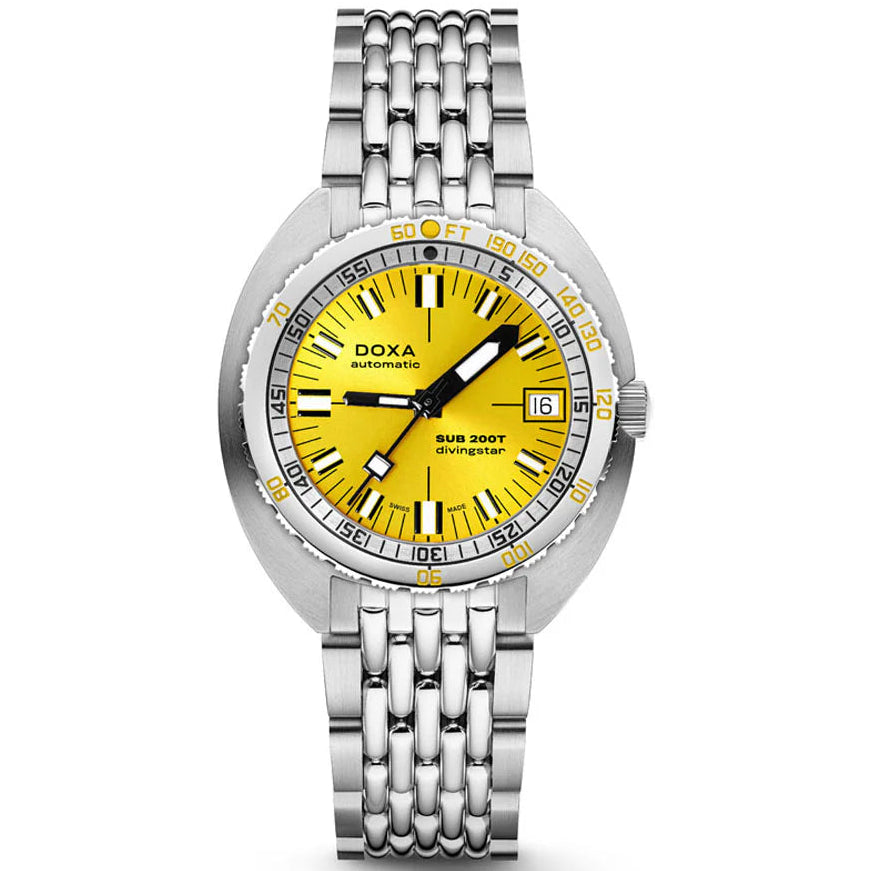DOXA MEN'S SILVER TONE CASE YELLOW DIAL AUTOMATIC WATCH
