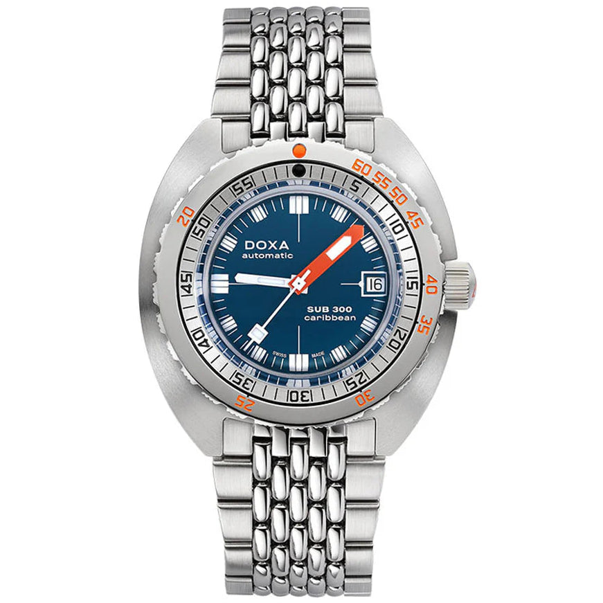 DOXA MEN'S SILVER TONE CASE BLUE DIAL AUTOMATIC WATCH