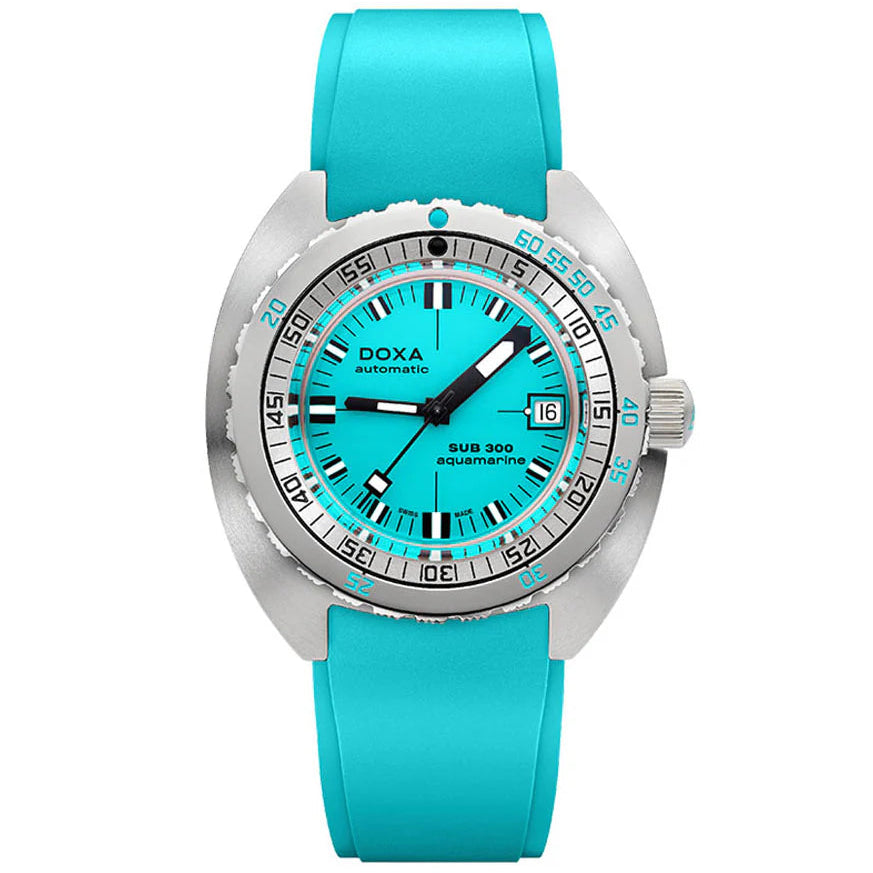 DOXA MEN'S SILVER TONE CASE AQUA DIAL AUTOMATIC WATCH