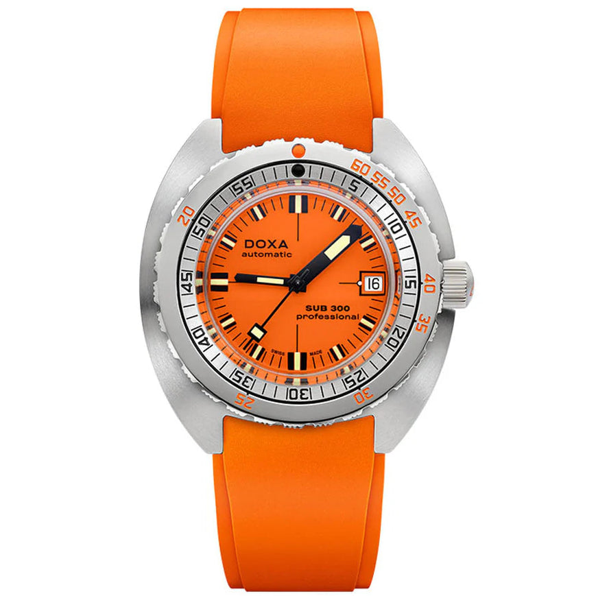 DOXA MEN'S SILVER TONE CASE ORANGE DIAL AUTOMATIC WATCH