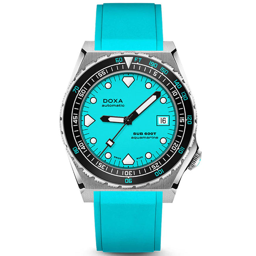 DOXA MEN'S SILVER TONE CASE AQUA DIAL AUTOMATIC WATCH