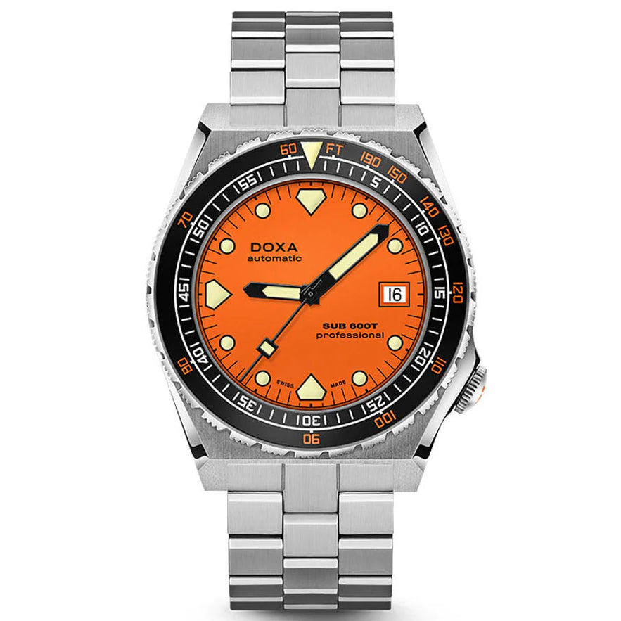 DOXA MEN'S SILVER TONE CASE ORANGE DIAL AUTOMATIC WATCH