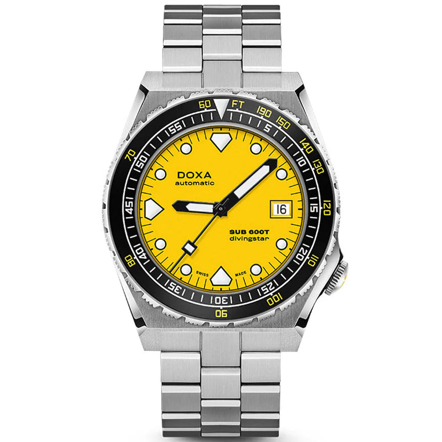 DOXA MEN'S SILVER TONE CASE YELLOW DIAL AUTOMATIC WATCH