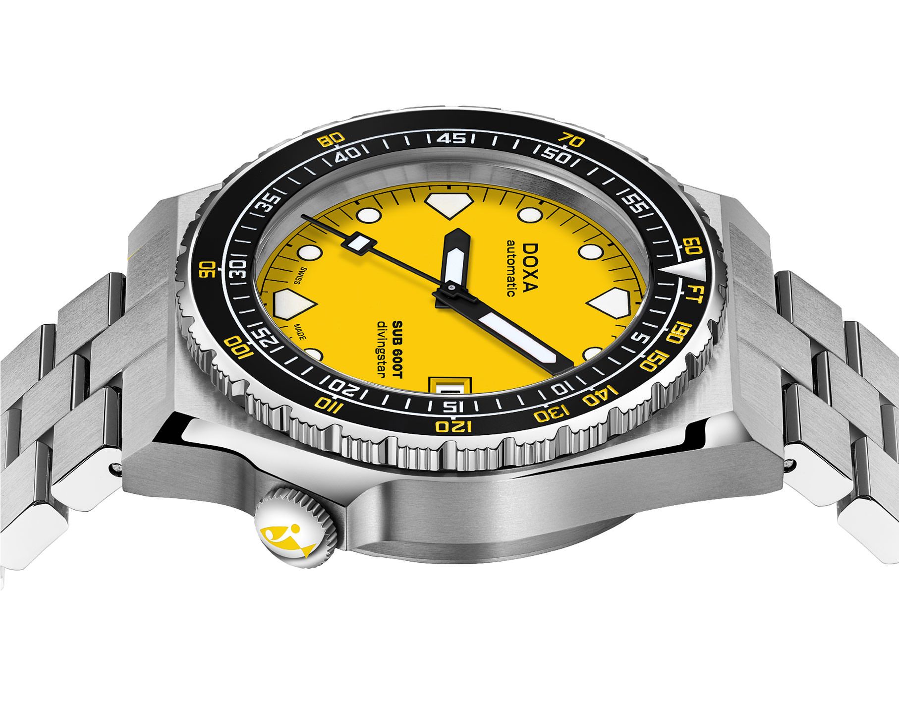 DOXA MEN'S SILVER TONE CASE YELLOW DIAL AUTOMATIC WATCH
