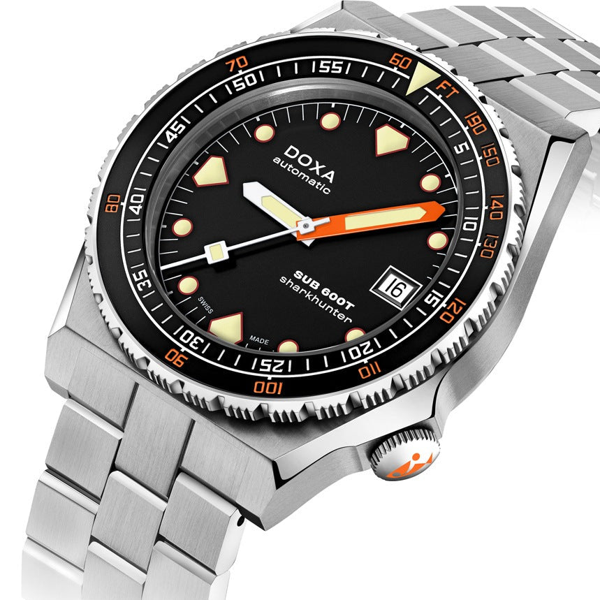 DOXA MEN'S SILVER TONE CASE BLACK DIAL AUTOMATIC WATCH