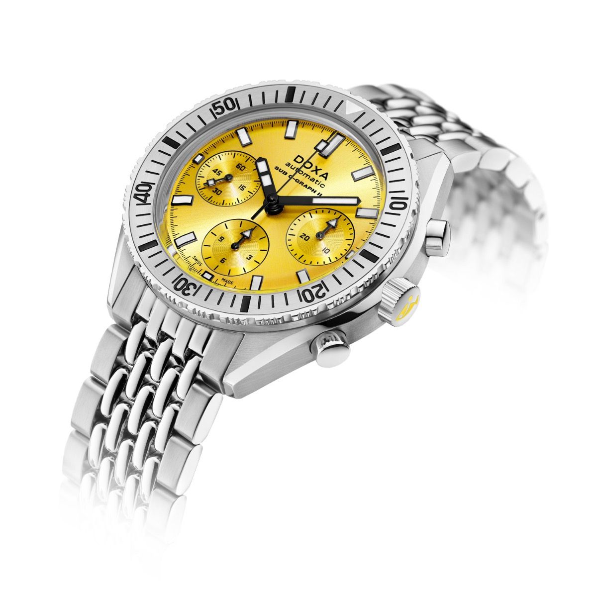 DOXA MEN'S SILVER TONE CASE YELLOW DIAL AUTOMATIC WATCH