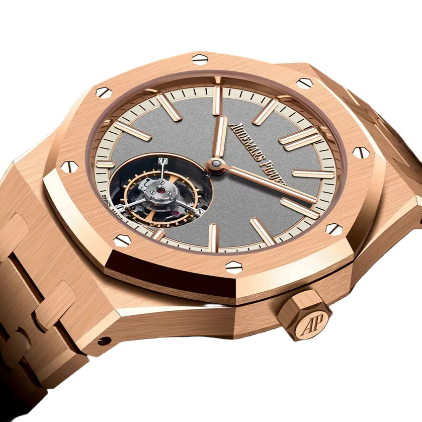 Audemars Piguet Royal Oak 26730OR.OO.1320OR.05 Flying Tourbillon Pink Rose Gold 41mm Gray Dial Mens Watch