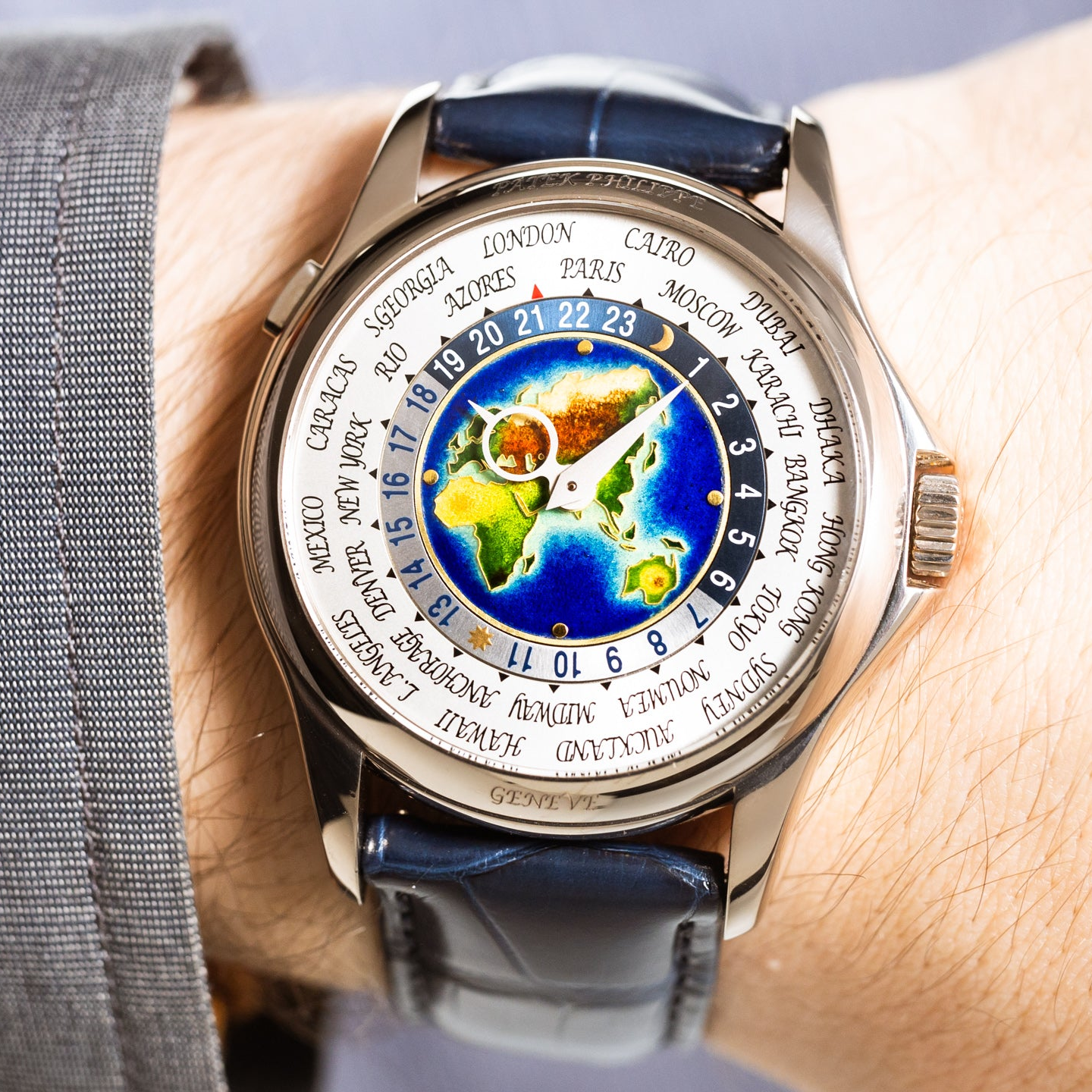 Patek Philippe Grand Complications 5131G-001 World Time 39.5mm White Gold Black Leather Straps Men’S Watch