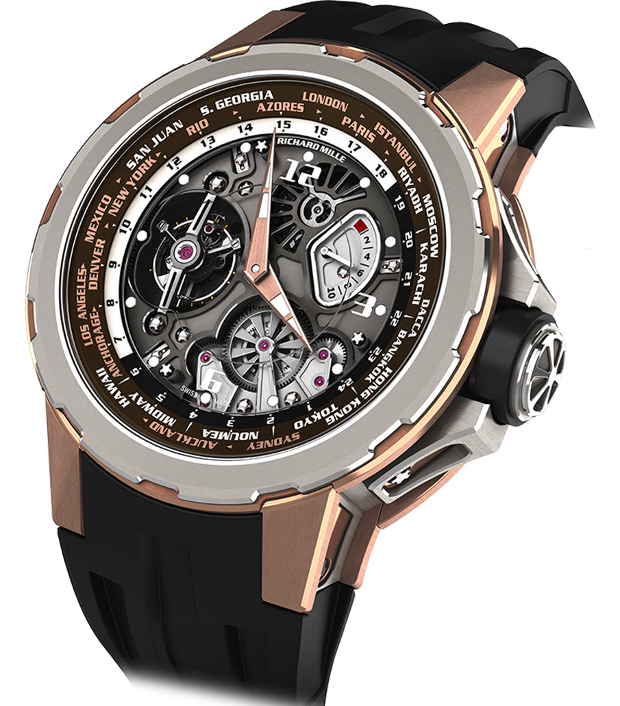 Richard Mille Rm 58-01 Manual Winding Tourbillon Worldtimer Jean Todt 50Mm Rose Gold Black Rubber Straps Men’S Watch