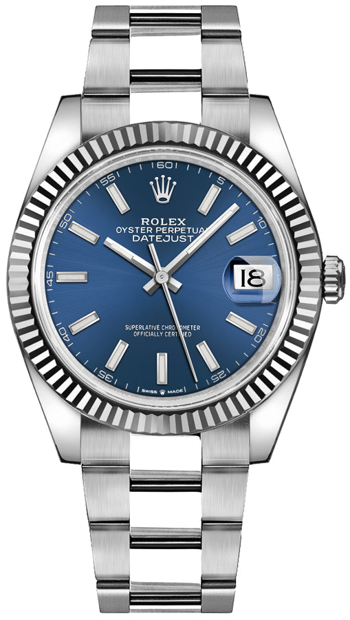 Rolex Datejust 126334-0001 Blue Index Dial White Gold Bezel 41Mm Oystersteel Oyster Bracelet Men’S Watch
