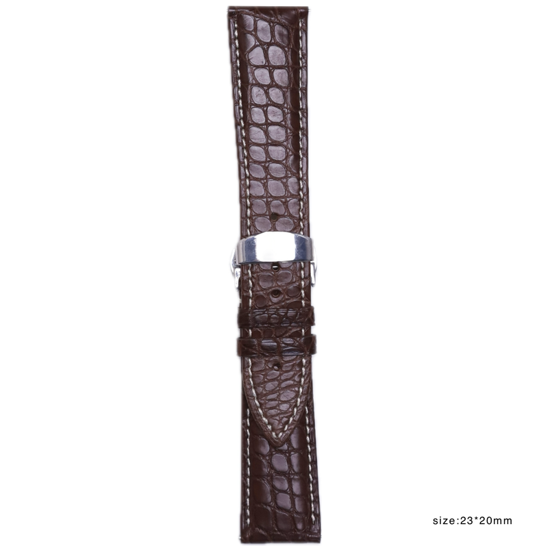 Handmade authentic crocodile brown leather band size 23*20