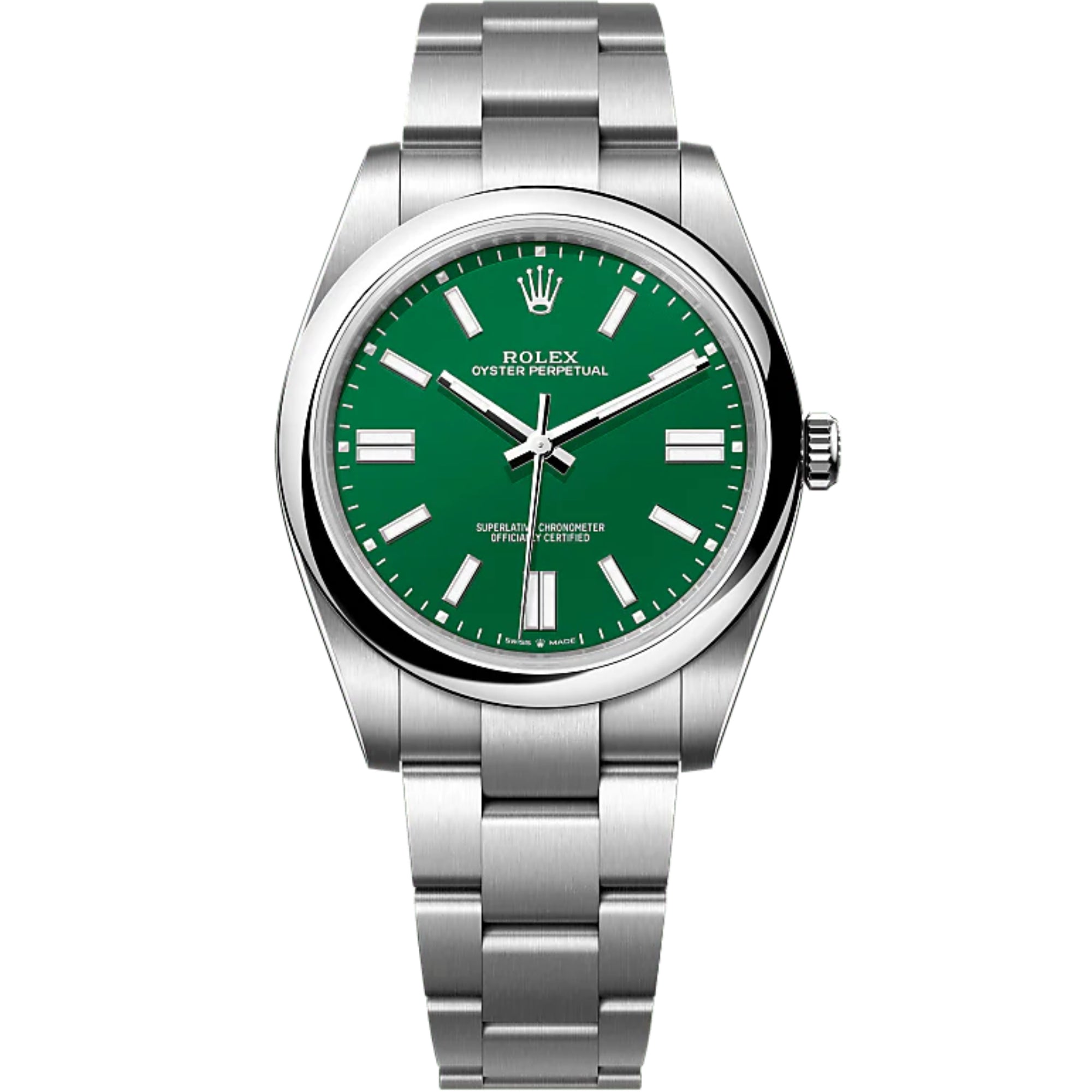Rolex Oyster Perpetual 124300-0005 Green Index Dial Smooth Bezel 41Mm Stainless Steel Men’S Watch