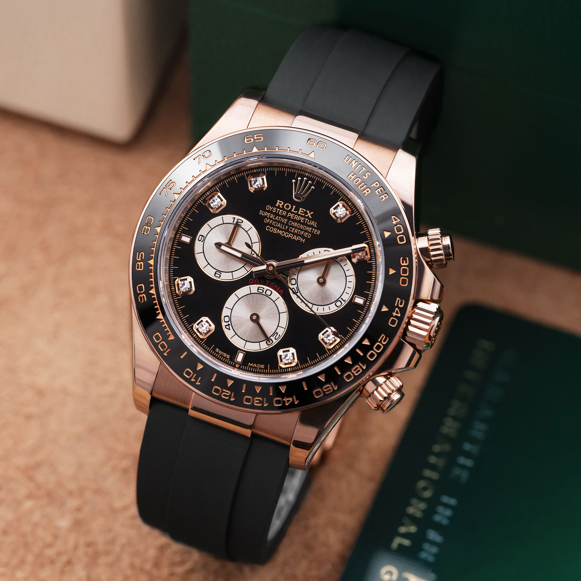 Rolex Cosmograph Daytona 126515LN-0004 Rose Gold Black Rubber And Black Diamond Dial