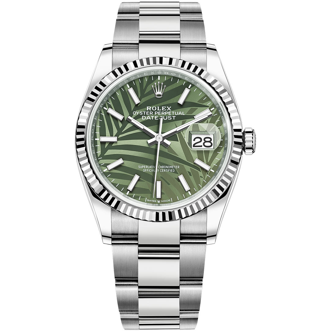 Rolex Datejust 126234 OGPMIJ 36Mm Olive Green Palm Unisex Watch