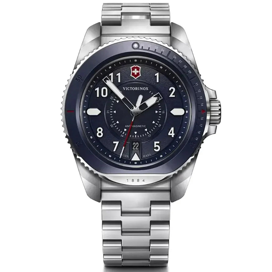 VICTORINOX MEN'S SILVER TONE CASE BLUE DIAL QUARTZ WATCH