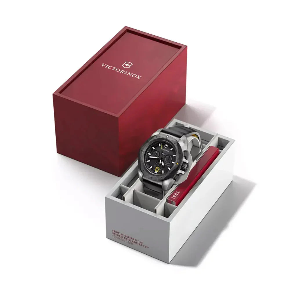 VICTORINOX MEN'S SILVER TONE CASE BLACK DIAL QUARTZ WATCH
