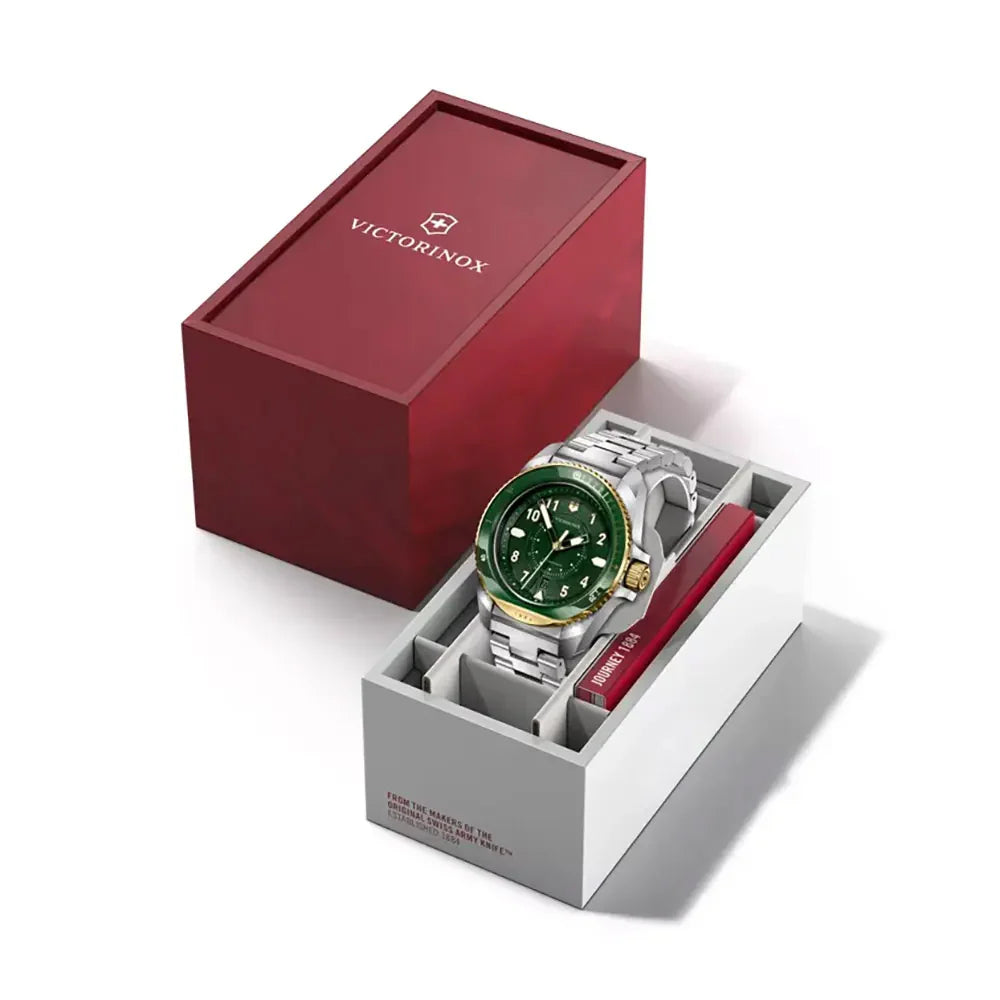 VICTORINOX MEN'S SILVER TONE CASE GREEN DIAL QUARTZ WATCH