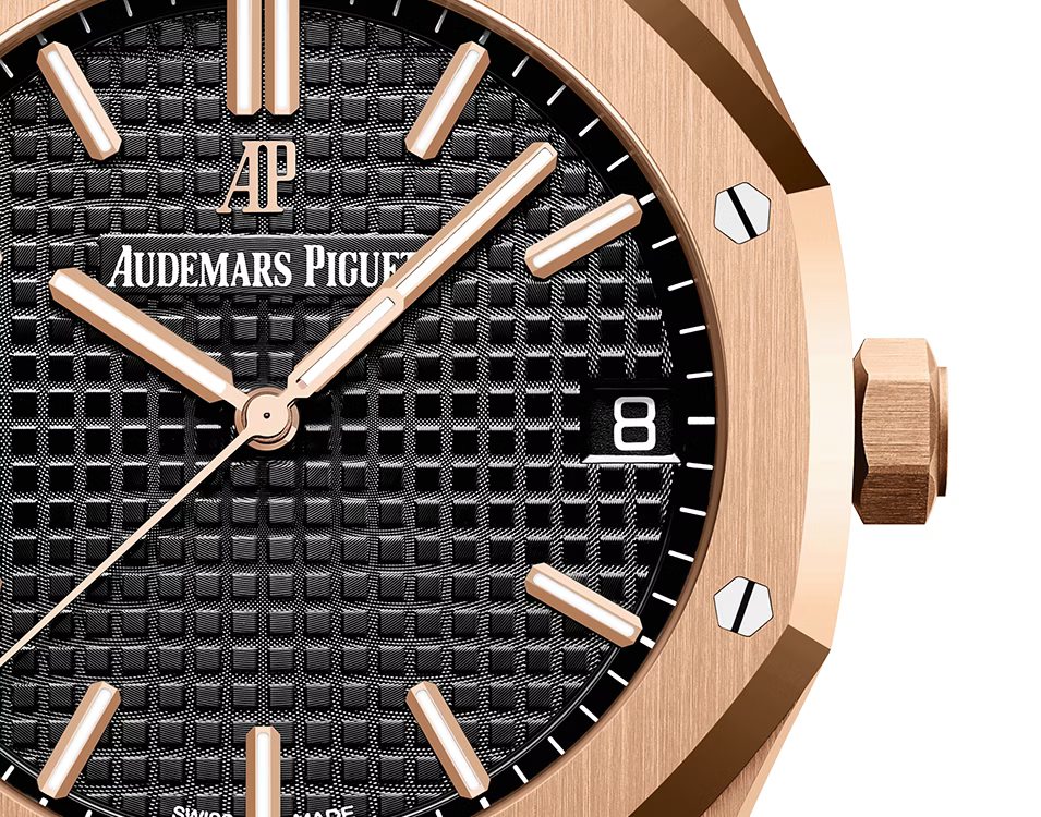 Audemars Piguet Royal Oak 15500Or.Oo.1220Or.01 Black Grande Tapisserie 41Mm 18K Rose Gold Men’S Watch