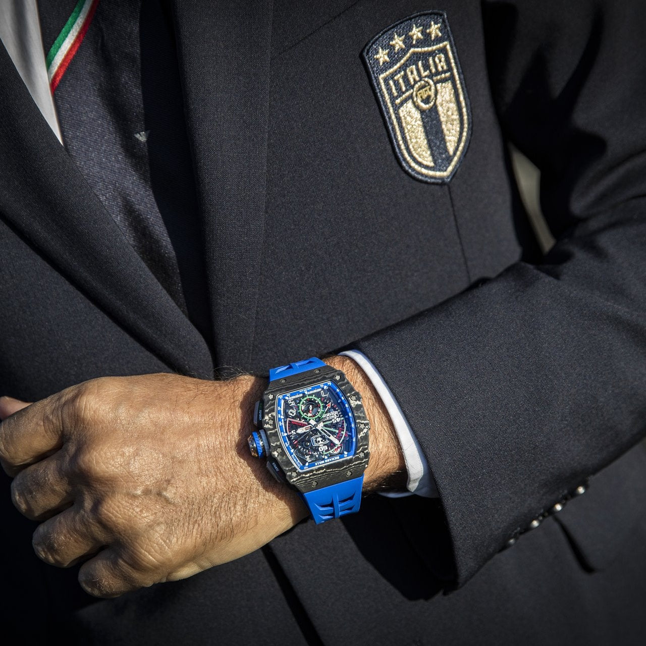 Richard Mille RM 11-04 CA Roberto Mancini Automatic Flyback Chronograph 49.94Mm X 44.50Mm Blue Rubber Straps Men’S Watch