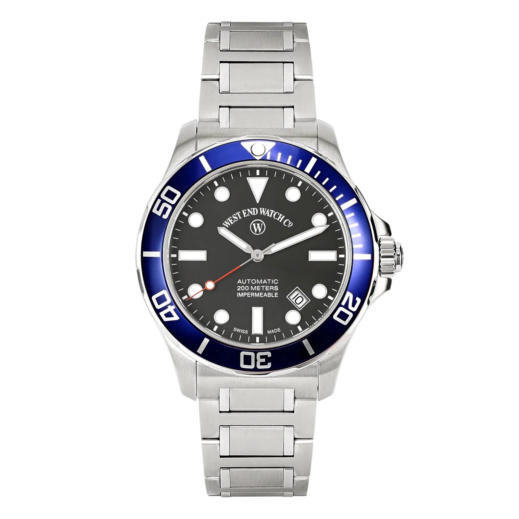 WEST END MEN'S SILVER TONE CASE BLACK DIAL AUTOMATIC WATCH