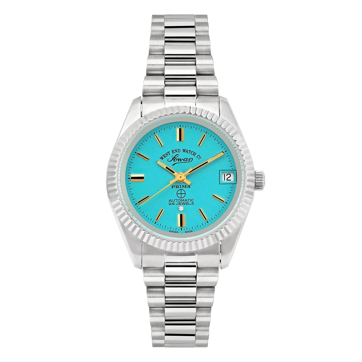 WEST END WOMEN'S SILVER TONE CASE TURQUOISE DIAL AUTOMATIC WATCH