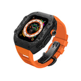 Apple watch carbon fiber case 44/45mm - black case with orange strap - Azzam Watches 