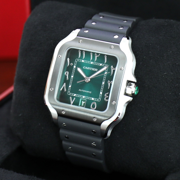 Cartier Santos – Middle East Exclusive – One Shot – Arabic Dial Green – Large – New – Full Set - Azzam Watches 