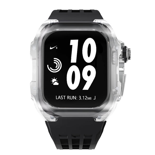Apple watch case polycarbonate 44/45mm- transparent case with black strap - Azzam Watches 