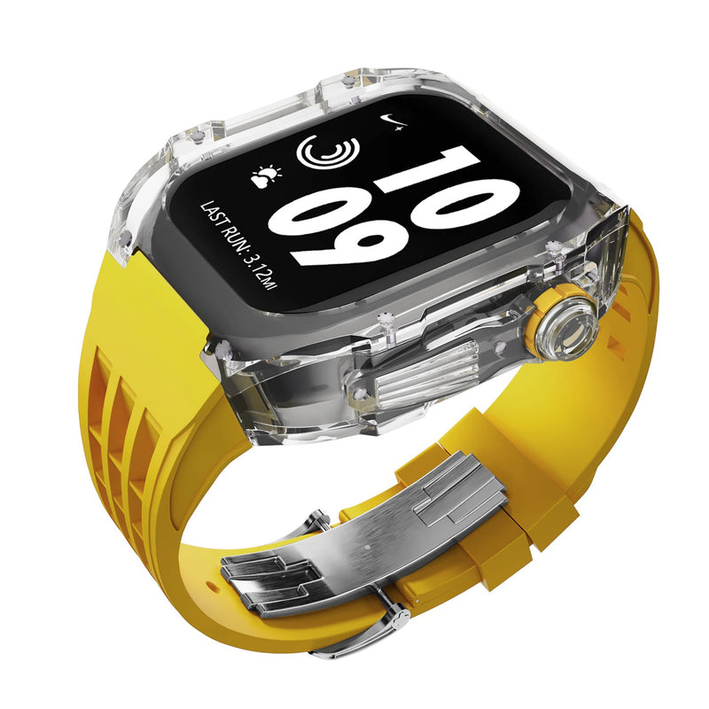 Apple watch case polycarbonate 44/45mm - transparent case with yellow strap - Azzam Watches 