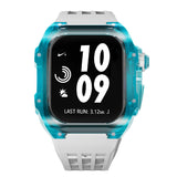 Apple watch case polycarbonate 44/45mm - transparent blue case with white strap - Azzam Watches 