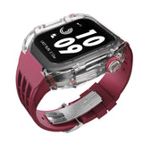 Apple watch case polycarbonate 44/45mm - transparent case with burgundy strap - Azzam Watches 