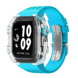 Apple watch case polycarbonate 44/45mm - transparent case with baby blue strap - Azzam Watches 