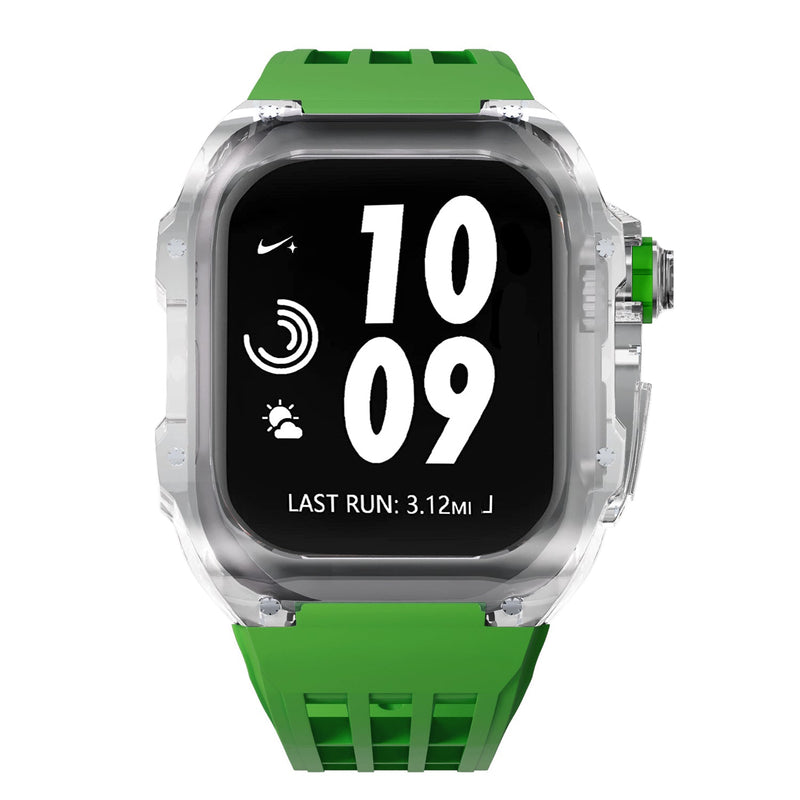 Apple watch case polycarbonate 44/45mm - transparent case with green strap - Azzam Watches 