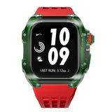 Apple watch case polycarbonate 44/45mm - transparent green case with red strap - Azzam Watches 