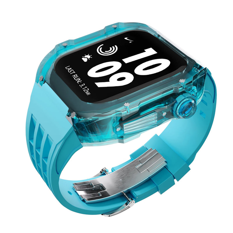 Apple watch case polycarbonate 44/45mm- transparent blue case with blue strap - Azzam Watches 