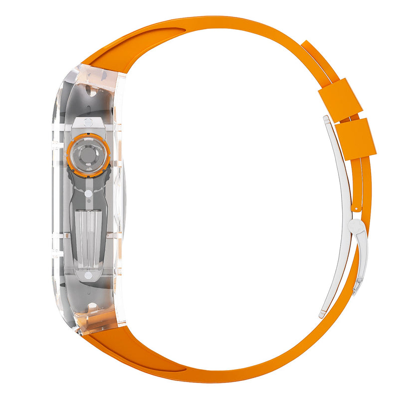 Apple watch case polycarbonate 44/45mm - transparent case with orange strap - Azzam Watches 