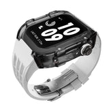 Apple watch case polycarbonate transparent black case with white strap - Azzam Watches 