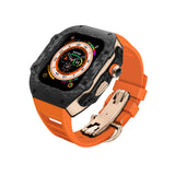 Apple watch carbon fiber case 44/45mm - black/rose gold case with orange strap - Azzam Watches 
