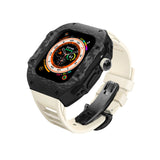 Apple watch carbon fiber case 44/45mm - black case with white strap - Azzam Watches 