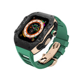 Apple watch carbon fiber case 44/45mm - black/rose gold case with green strap - Azzam Watches 