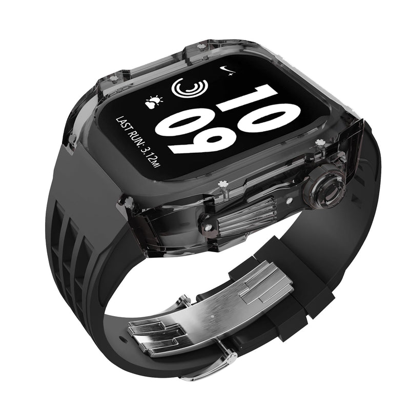 Apple watch case polycarbonate 44/45mm - transparent black case with black strap - Azzam Watches 
