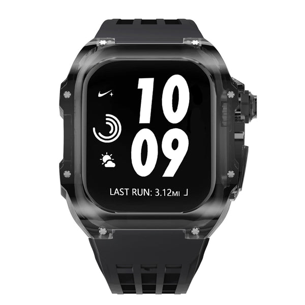 Apple watch case polycarbonate 44/45mm - transparent black case with black strap - Azzam Watches 