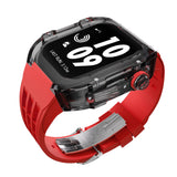 Apple watch case polycarbonate 44/45mm - transparent black case with red strap - Azzam Watches 