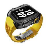 Apple watch case polycarbonate 44/45mm - transparent black case with yellow strap - Azzam Watches 